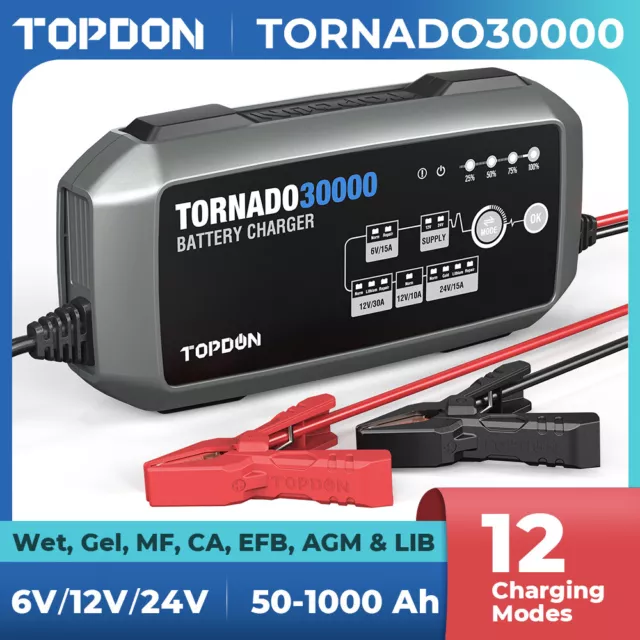 TOPDON T30000 Auto Batterieladegerät Intelligente Battery Charger 6V/12V/24V 30A