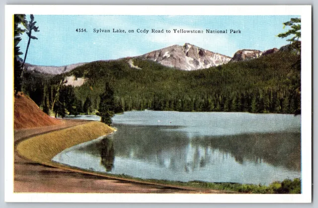 Sylvan Lake on Cody Road to Yellowstone National Park - Vintage Postcard