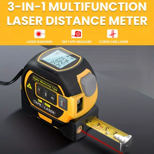 3 in1 Digital Tape Measure High Precision Laser Rangefinder Steel Tape Measure