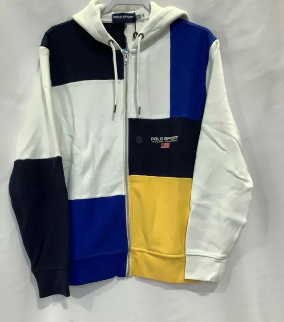 Polo Ralph Lauren Mens Polo Sport Colorblock White Black Blue Full Zip Hoodie L