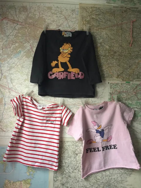 3 X Girls Zara T-Shirt Bundle Garfield Daisy Duck Breton Stripe Age 5 Years