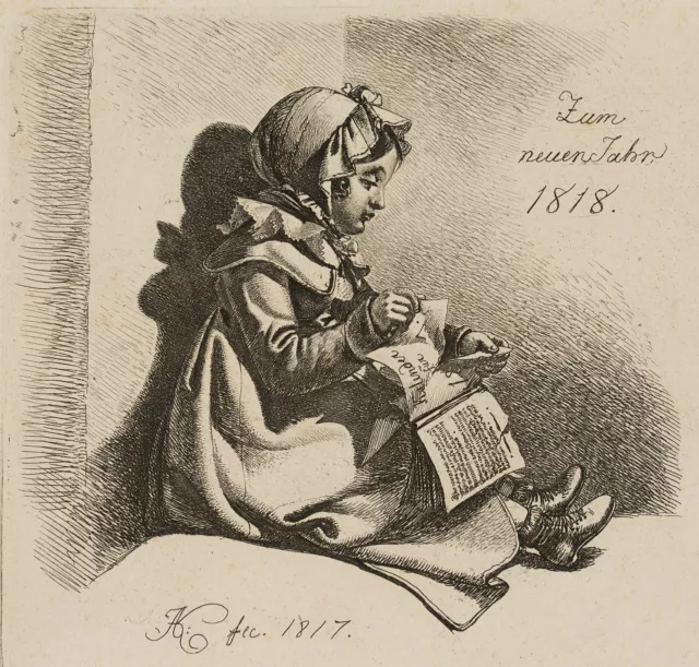 J. KLEIN (1792-1875), Das Mädchen mit dem Kalender, Zum neuen Jahr 1818,  1817,