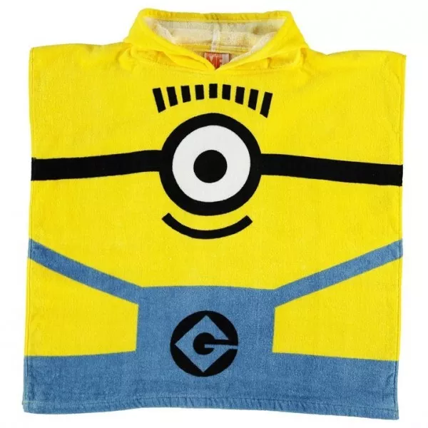 MINIONS poncho cape de bain à capuche  taille 2-6 ans jaune bleu minion NEUF