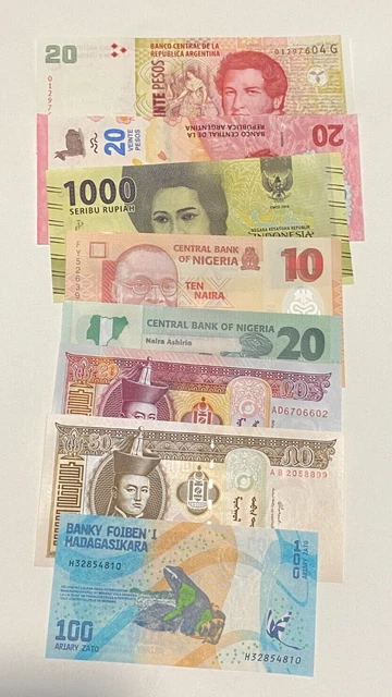 💥BEAU LOT DE 8 BILLETS DIFFERENTS du MONDE - NEUFS/UNC  Jolie ensemble coloré!