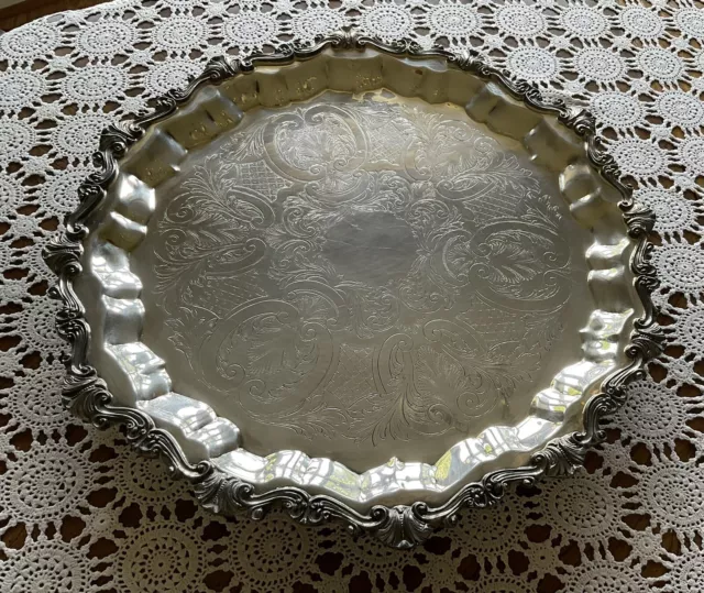 Sheridan Silverplate 19 Inch Round Serving Tray~ Excellent Vintage Condition! 3