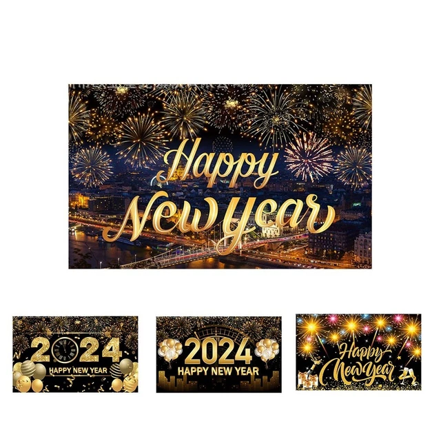 Bannière de décoration de fête maison 2024 compte à rebours nouvel an or noi