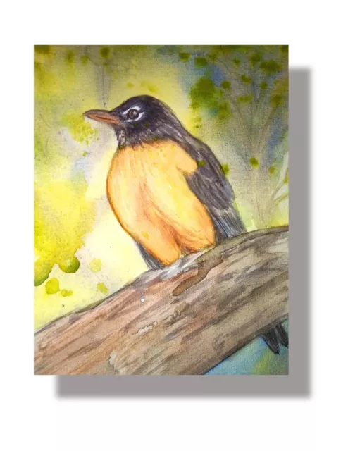 Robin Bird Art Print on Canvas by Kathleen Wendt 8"x10" - Ready To Be Framed