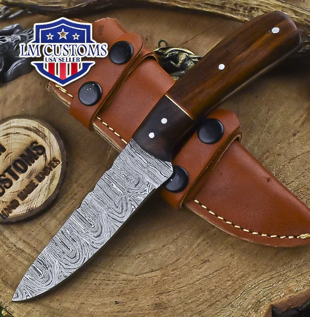 Custom Skinner Knife Twist Damascus Walnut Wood Wooden Bolster Sports Rare