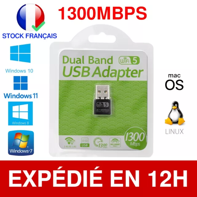 Clé wifi Usb Adaptateur Sans Fil 1300Mbps Wireless Dongle Réseau Windows Linux