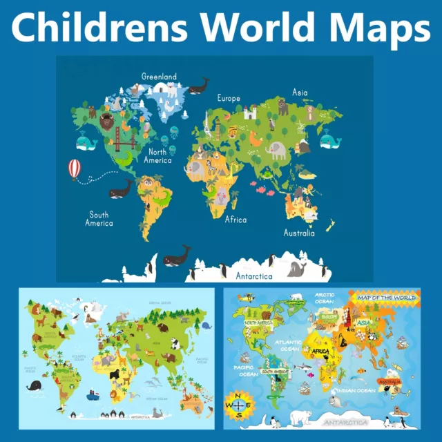 Children's World Maps Posters Gift Educational Print Up to A1 Size