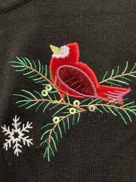 K.b. Collections Christmas Sweater Cardinal Birds Cardigan Buttons Party 3