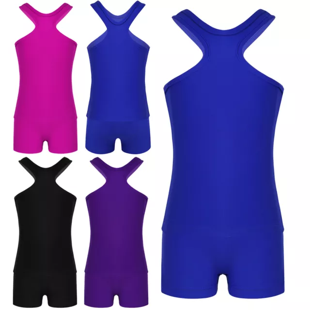 Girls Sports Dance Outfits Crop Top+Shorts Leotard Gymnastics Dancewear Swim Set