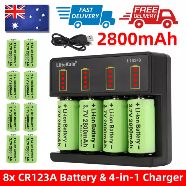 8x 2800mAh CR123A CR123 Rechargeable Battery With USB Charger for Arlo Camera