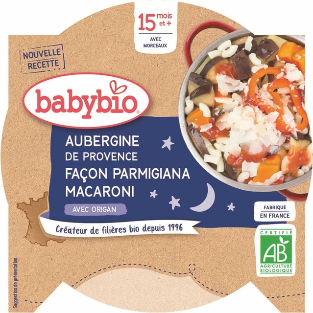 Plat du soir aubergines parmigiana aux nouilles dès 15 mois BIO 260 g BABYBIO