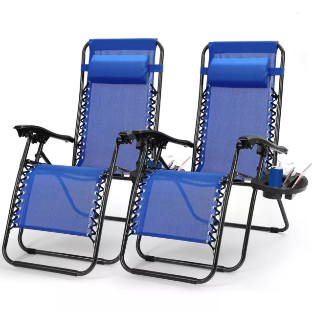 2-Pack Kocaso Folding Zero Gravity Lounge Chair NAVY BLUE COLOR Heavy Duty Beach