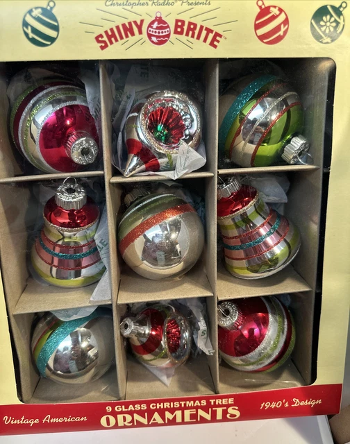 Shiny Brite Christopher Radio Large 9 Set Traditional Retro Look Ornaments