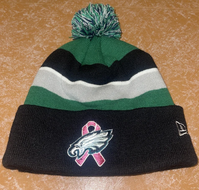 Adult New Era NFL Philadelphia Eagles Pom Knit Beanie Hat breast cancer