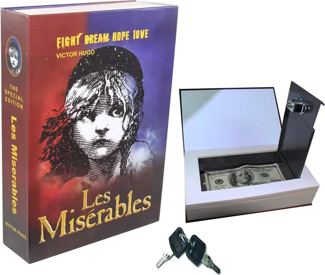 Real Paper Book Locking Booksafe with Key Lock Secret Hidden Safe Les Miserables