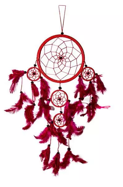 60cm x 16cm Dreamcatcher Rot Pinke Federn Traumfänger 5 Ringe Indianer