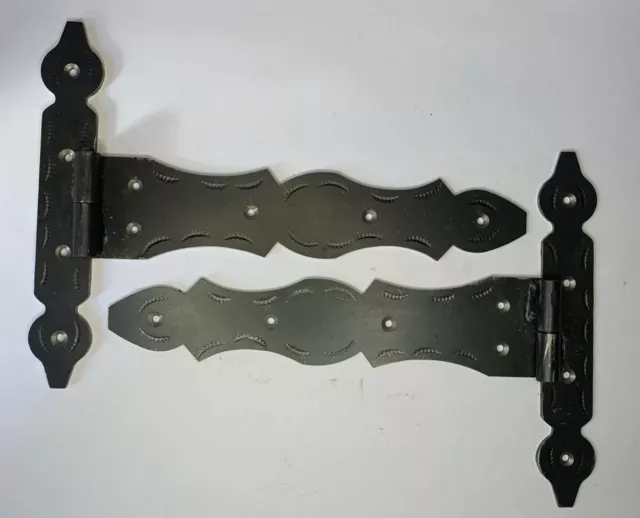 Pair Strong Black Wrought Iron Farm - Hand Forged Beeswax Cottage Door Hinge 3