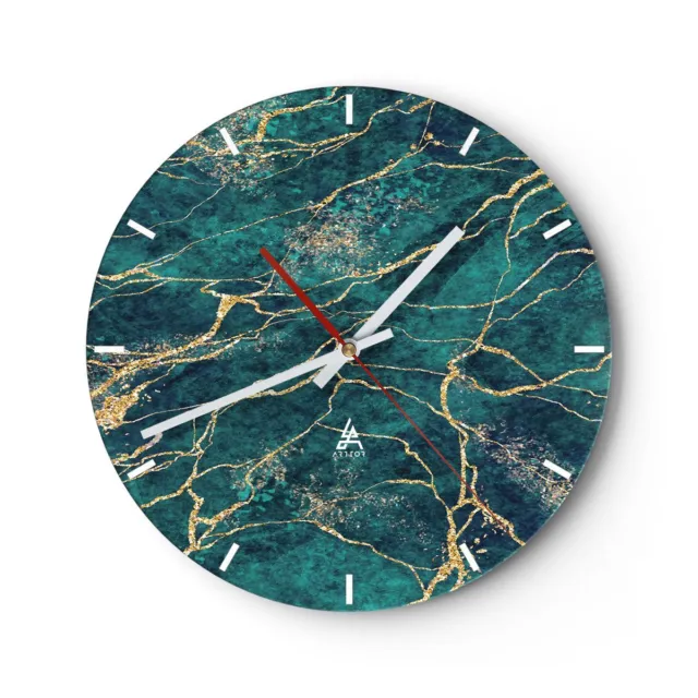 Horloge murale en verre 30x30cm Silencieuse Abstraction Or Turquoise Wall Clock