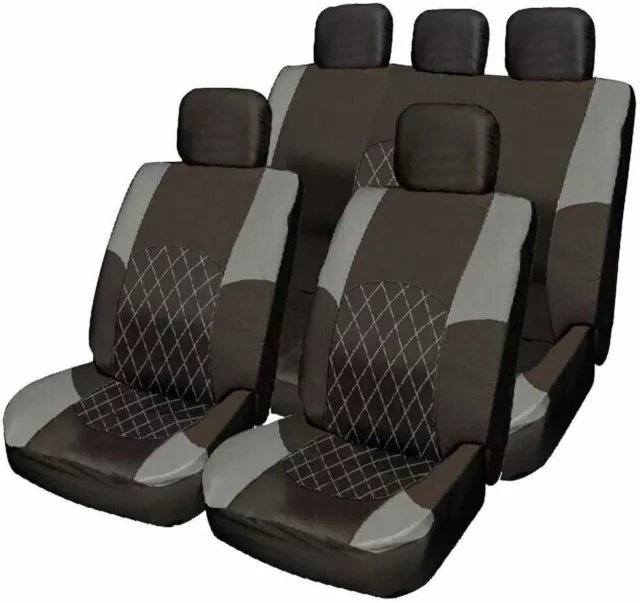 Grey & Black Cloth Car Seat Cover Full Set Split Rear to fit Dacia