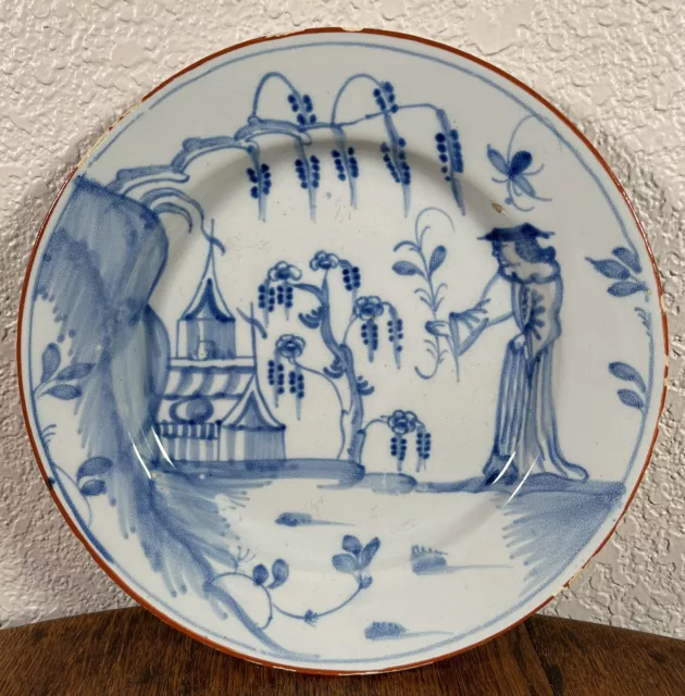Antique Delft Chinoiserie Chinese Plate 18th Century Faience Dish Dutch English