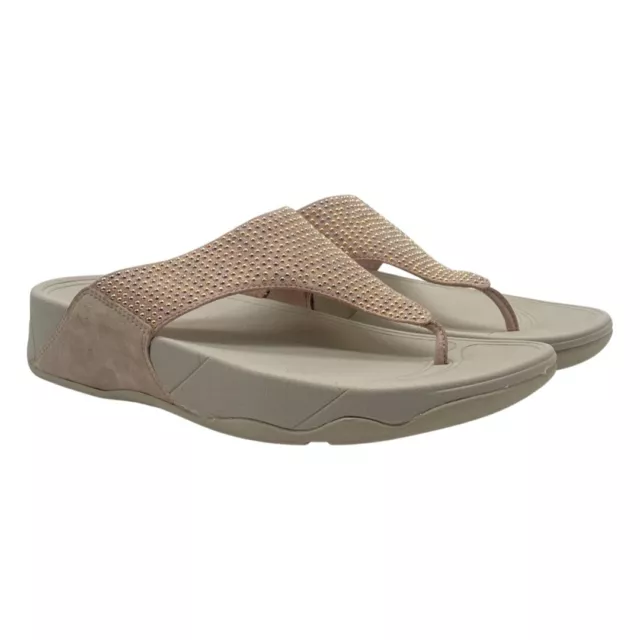 Fitflops Women Size 10 Lulu Crystal Embellished Toe-Post Rose Gold Sandals Wedge