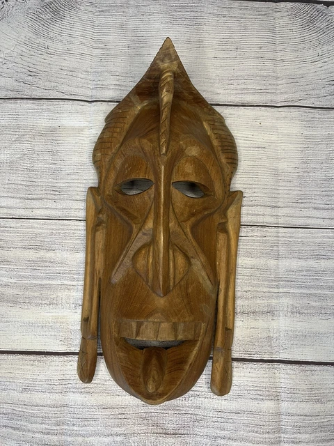 Vintage Wooden Hand Carved FACE MASK Tribal African Art 1980s