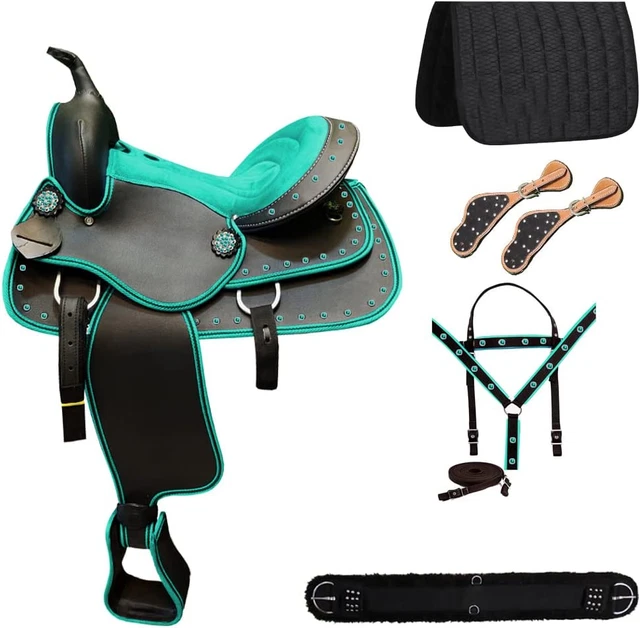 KIT COMPLET Selle de cheval synthétique Western Barrel Racing Selle de...