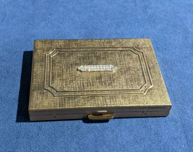 Vintage Max Factor Gold Tone Mirrored Powder Puff Compact Rhinestone Norida Puff