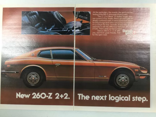 DatAdv54 VINTAGE Original Advertisement 1974 Datsun 260-Z 2+2 Aug 1974 2 pg 2 pc