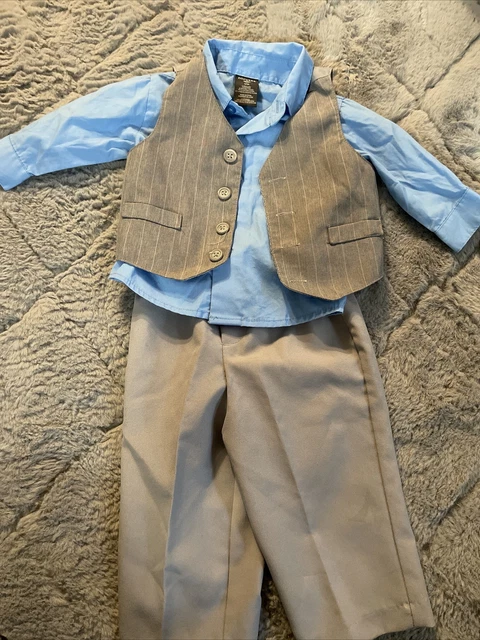 Dockers Infant Boys 3 Piece Dress Up Outfit Blue Shirt, Tan Pants, 12 months