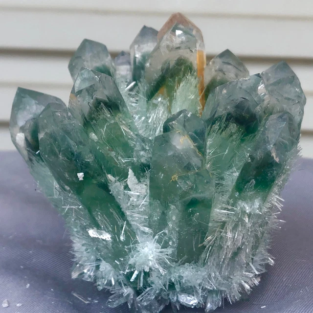 1.13LB New Find Green Phantom Quartz Crystal Cluster Mineral Specimen Healing 10