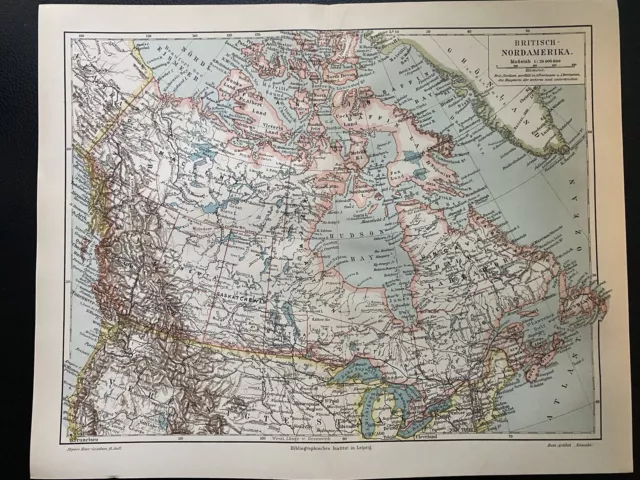 antike historische Landkarte Britisch - Nordamerika (heute Kanada) um 1910 