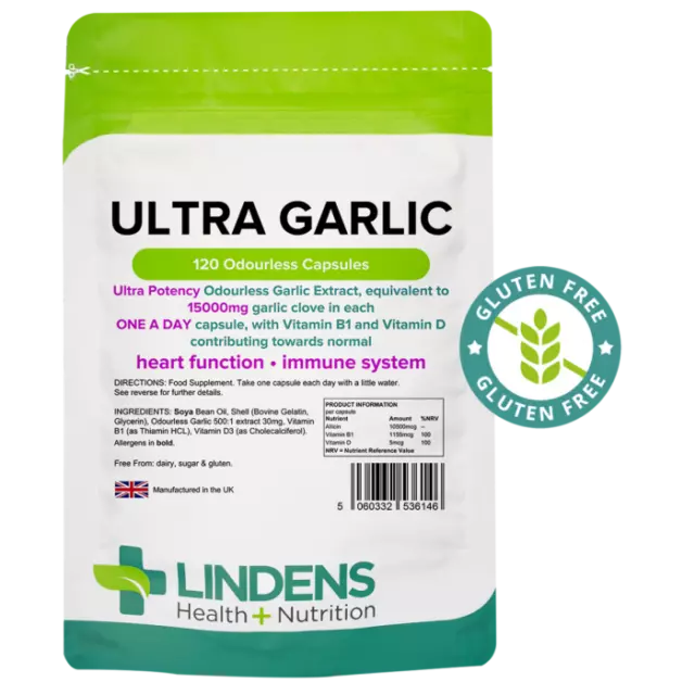 Lindens Ultra Ail Enorme 15000mg 120 Capsules avec Vitamine D3 & B1