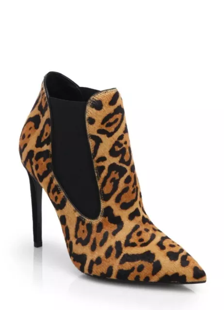 Ralph Lauren Purple Label Tallen Womens Leopard Haircalf Ankle Heel Boot 38.5 3
