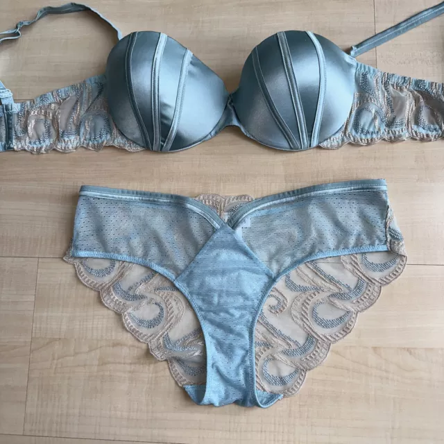 NEU mit Etikett La Perla Push-Up BH gepolstert + Slip Spitze Mint Gr. 70D 38 Set