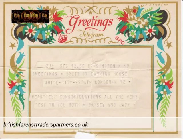 VINTAGE 1951 UK General Post Office (GPO) COLLECTABLE Greetings TELEGRAM CARD