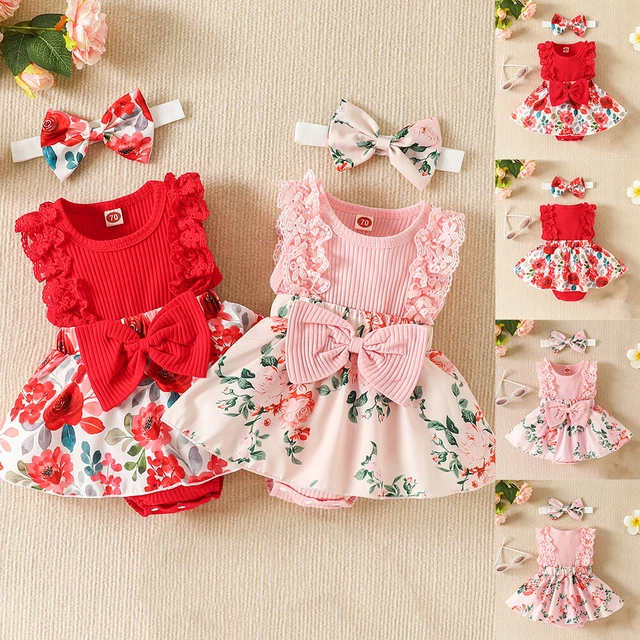Newborn Baby Girls Floral Ruffle Romper Dress Headband Outfit Set Summer Clothes