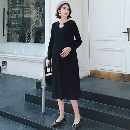 New Maternity Dress High Waist Loose Skirt Pregnancy Knit  Pregnant Sweater 3