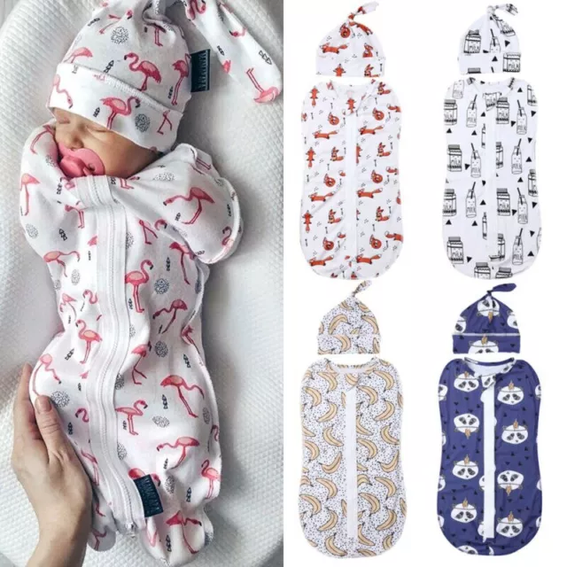 2PCS Baby Swaddle Decke Neugeborenen Baby Schlafsäcke Swaddling Decke + Hüte Neu