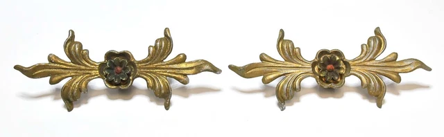 2 Matching Vintage Metal Wall Mount Curtain Tie Back With Flower / Leaf Design 1