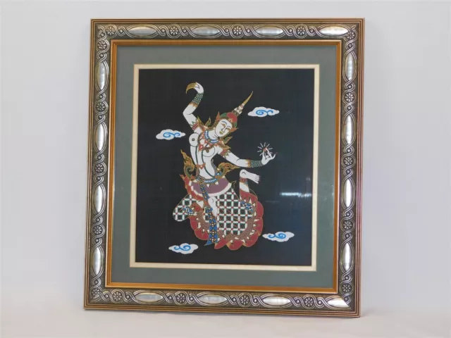 Vintage Painting On Silk Thai Asian Dancing Wall Art Framed 16" Square