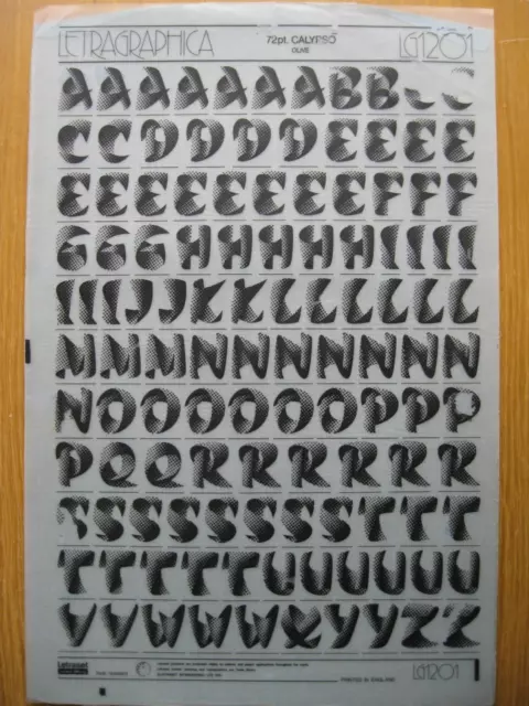 1 x Letraset Upper Case & Num CALYPSO 72pt 24.1mm Sheet LG1201    b(R)