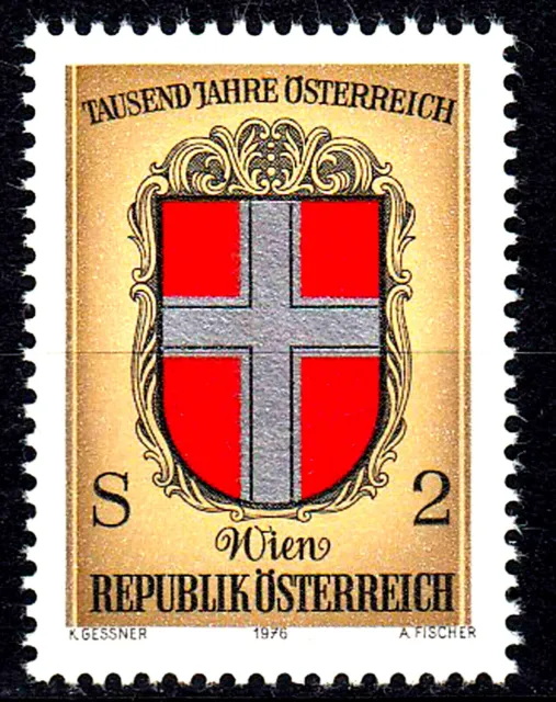 1530 postfrisch Österreich Jahrgang 1976 aus Block 4 Wappen Kreuz Schild Wien