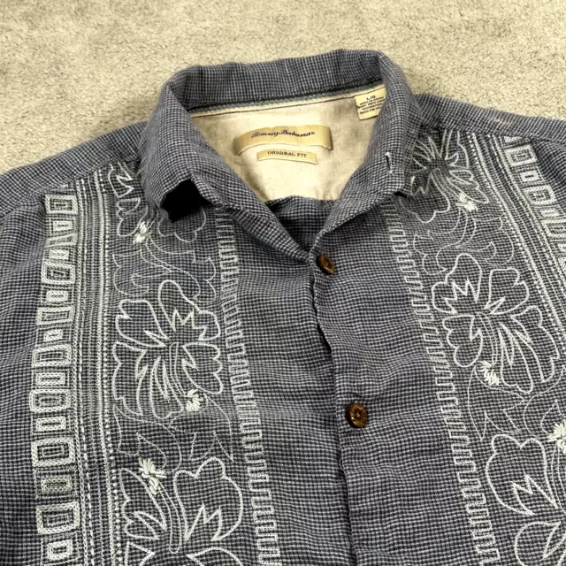 Tommy Bahama 100% Linen Button Down Shirt Men's Large Blue Tropical Print
