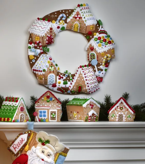 Bucilla Felt Wreath Applique Kit 15" Round-Gingerbread Christmas