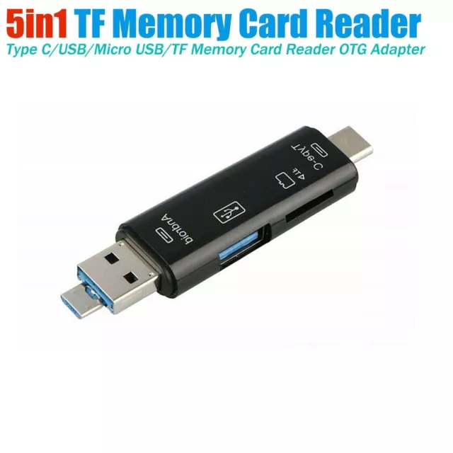 5 in 1 USB 2.0 Type C/USB 3.1/Micro USB SD TF Memory Card Reader OTG Adapter AU