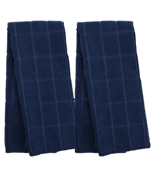 Navy Blue Kitchen Dish Hand Towels Lot of 2 Windowpane Dark Blue Bathroom Towels